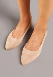 Ciemnobeżowe Balerinki w Klasycznym Stylu Mirvia. Brązowe baleriny damskie Born2be, bez wzorów, z jeansu, eleganckie, bez obcasa. Za 49.99 zł.