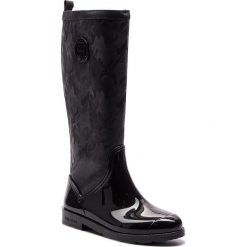 Kalosze TOMMY HILFIGER - Shiny Camo Long Rain FW0FW03602 Black 990. Czarne kozaki damskie Tommy Hilfiger, ze skóry ekologicznej. Za 599.00 zł.