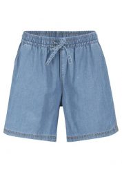 Lekkie szorty z denimu z lnem. Niebieskie szorty damskie bonprix, bez wzorów, z denimu. Za 107.99 zł.
