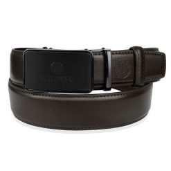 Ciemnobrązowy skórzany pasek męski ELITE BETLEWSKI® brazowy 130-cm. Brązowe paski damskie bez wzorów. Za 63.96 zł.