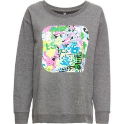 Bluza z nadrukiem bonprix szary melanż z nadrukiem. Szare bluzy damskie bonprix, bez wzorów, bez kaptura. Za 37.99 zł.