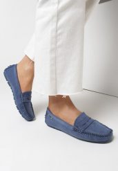 Niebieskie Mokasyny Euthophai. Niebieskie mokasyny damskie Born2be, ze skóry. Za 99.99 zł.