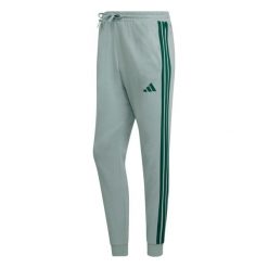 Spodnie męskie adidas Essentials 3-Stripes Fleece, zielone. Zielone spodnie sportowe męskie Adidas, l, bez wzorów, z bawełny, na fitness i siłownię. Za 166.99 zł.