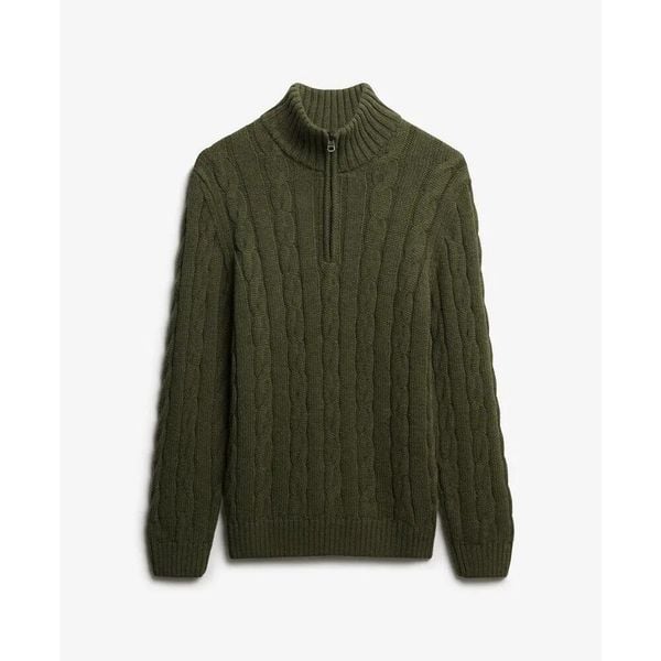 Sweter z dekoltem typu stójka Superdry Jacob. Zielone swetry przez głowę męskie Superdry., xl, z aplikacjami, ze splotem, bez kołnierzyka. Za 404.05 zł.