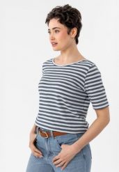 Koszulka w paski, bawełna organiczna, TM-DAVI. Brązowe t-shirty damskie Volcano, xs, bez wzorów, z bawełny, bez kołnierzyka. Za 64.99 zł.