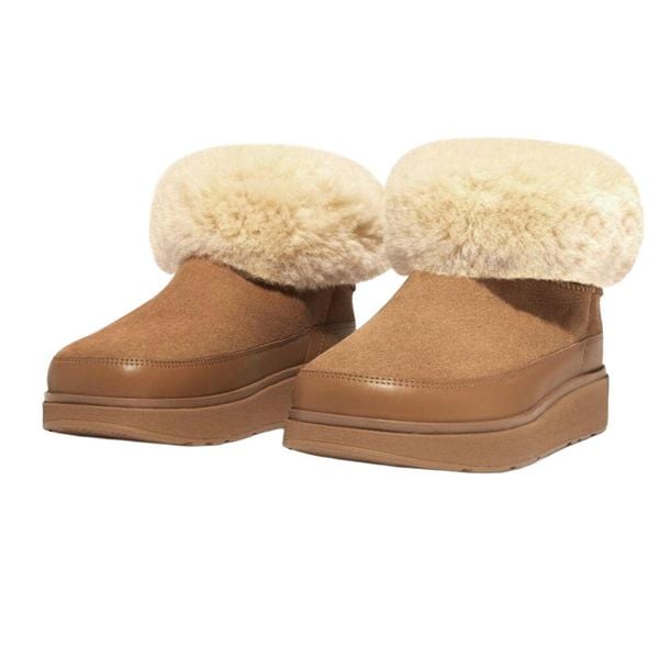 Dwustronne Śniegowce Damskie GenFF Mini Shearling. Brązowe śniegowce i trapery damskie FIT FLOP, z materiału. Za 669.99 zł.