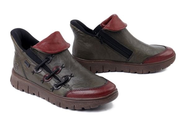 RIEKER TEX N1353-52 green, botki damskie. Zielone botki damskie Rieker, z gumy, bez obcasa, bez zapięcia. Za 365.42 zł.