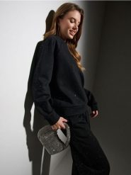 Bluza crewneck z połyskującymi aplikacjami - czarny. Czarne bluzy damskie Sinsay, l, z aplikacjami, bez kaptura. Za 49.99 zł.