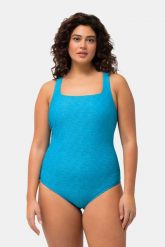 Damski Kostium kąpielowy struktura fal miękkie miseczki dekolt z marszczeniem. Niebieskie kostiumy jednoczęściowe damskie Ulla Popken, plus size, bez wzorów, z elastanu, plus size, do pływania. Za 191.99 zł.