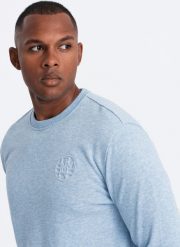 Ombre Melanżowa męska dresowa bluza z wyszywanym logotypem błękitna V3 OM-SSNZ-0163 L. Niebieskie bluzy męskie Ombre, l, bez wzorów, z dresówki, bez kaptura. Za 159.99 zł.
