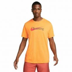 Koszulka z krótkim rękawem Męska Nike Dri-Fit Pomarańczowy. Brązowe koszulki sportowe męskie Nike, m, bez wzorów, bez kołnierzyka, bez ramiączek, do biegania, dri-fit (nike). Za 179.00 zł.