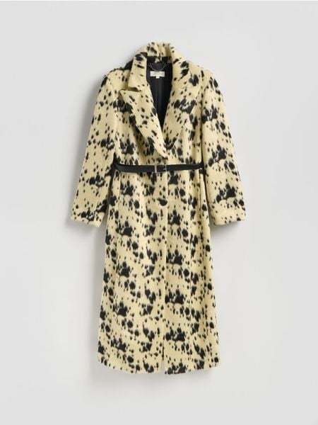 Płaszcz ze sztucznego włosia - wielobarwny. Płaszcze damskie Reserved, l, bez wzorów, bez kaptura. Za 499.99 zł.