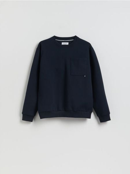 Bluza regular z bawełną - granatowy. Niebieskie bluzy męskie Reserved, l, bez wzorów, z bawełny, bez kaptura. W wyprzedaży za 69.99 zł.