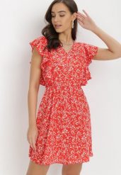 Czerwona Sukienka Astepheme. Czerwone sukienki damskie Born2be, l, w ażurowe wzory, bez kołnierzyka, bez ramiączek, mini. Za 29.99 zł.