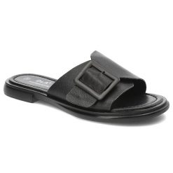 Czarne Klapki S.Barski Wsuwane Modne Obuwie Damskie. Czarne klapki damskie S.BARSKI, bez wzorów, z materiału, eleganckie, bez obcasa. Za 199.00 zł.