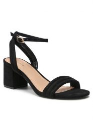 DeeZee Sandały LS5704-01 Czarny. Czarne klapki damskie DeeZee, bez wzorów, z materiału, bez obcasa, na słupku, bez zapięcia. Za 129.99 zł.