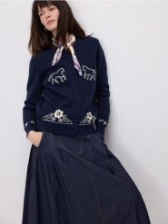 Bawełniany kardigan z haftem - granatowy. Niebieskie kardigany damskie Reserved, l, bez wzorów, z bawełny. Za 199.99 zł.