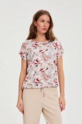 Bluzka w kwiaty różowa. Czerwone bluzki damskie MOODO, l, bez wzorów, z elastanu, bez kołnierzyka, bez ramiączek. Za 79.99 zł.