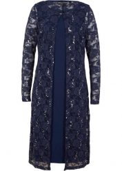 Sukienka z koronką (2 części). Niebieskie sukienki damskie bonprix, bez wzorów, z koronki, bez kołnierzyka, bez ramiączek. Za 249.99 zł.