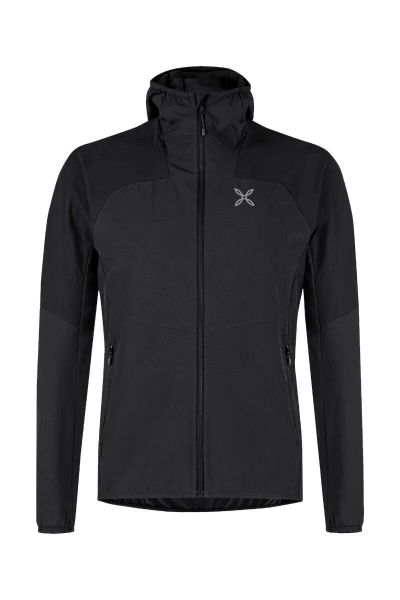 Kurtka trekkingowa męska Rise Hooded. Czarne kurtki męskie MONTURA, l, bez wzorów, z materiału, z kapturem. Za 629.99 zł.