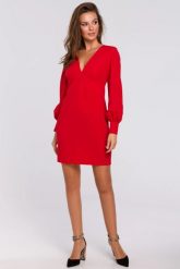 Elegancka sukienka mini z głębokim dekoltem V czerwona. Czerwone sukienki damskie Sukienki.shop, na imprezę, xl, bez wzorów, eleganckie, bez kołnierzyka, bez ramiączek, mini, dopasowane. W wyprzedaży za 174.00 zł.