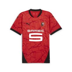 Męska domowa koszulka Stade Rennais F.C. 24/25 PUMA Red Black. Czarne koszulki sportowe męskie Puma, m, bez wzorów, bez kołnierzyka, bez ramiączek, do biegania. W wyprzedaży za 275.30 zł.
