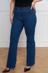 Jeansowe spodnie dzwony Julita z wysokim stanem PLUS SIZE XXL. Spódnice damskie Nasi partnerzy, plus size, bez wzorów, z bawełny, biznesowe, z podwyższonym stanem, plus size, mini, dla puszystych. Za 199.90 zł.