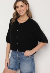 Czarny Kardigan z Wełną z Rękawami Długości 3/4 Iffolara. Czarne kardigany damskie Born2be, uniwersalny, bez wzorów, z wełny, eleganckie, bez kołnierzyka, bez ramiączek, bez kaptura. Za 139.99 zł.
