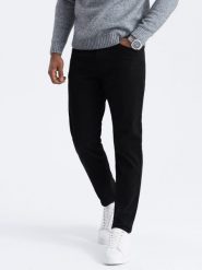 Męskie spodnie chino o dopasowanym kroju - czarne V1 OM-PACP-0151 - XXL. Czarne spodnie materiałowe męskie Ombre Clothing, l, bez wzorów, z bawełny. Za 179.99 zł.