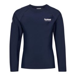 Dziecięca koszulka z długim rękawem Hummel. Niebieskie bluzki dla dziewczynek Hummel, bez wzorów, bez ramiączek. Za 224.00 zł.