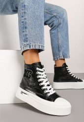 Czarne Trampki za Kostkę na Platformie z Ozdobną Wstawką Mesidra. Czarne trampki i tenisówki damskie Renee, z aplikacjami, z jeansu, eleganckie, za kostkę, bez zapięcia. Za 89.99 zł.