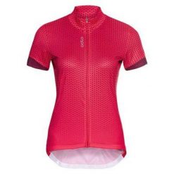 Koszulka rowerowa damska Odlo Stand-up collar ESSENTIAL PRINT rozpinana. Czerwone koszulki sportowe damskie Odlo, xs, bez wzorów, bez kołnierzyka, bez ramiączek, rowerowe. W wyprzedaży za 269.99 zł.