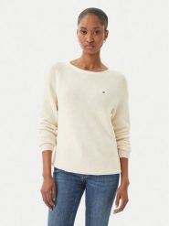 Tommy Hilfiger Sweter WW0WW44975 Écru Regular Fit. Białe swetry damskie Tommy Hilfiger, s, bez wzorów, z bawełny, bez kołnierzyka, bez ramiączek, bez kaptura. Za 409.99 zł.