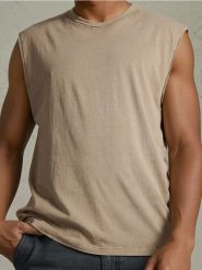 Tank top z efektem sprania - brązowy. Brązowe t-shirty męskie Sinsay, l, bez wzorów, bez kołnierzyka. Za 19.99 zł.
