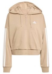 Bluza damska Essentials 3-Stripes French Terry Hoodie Quarter Zip. Brązowe bluzy damskie Adidas, m, bez wzorów, z bawełny, z kapturem. Za 200.99 zł.