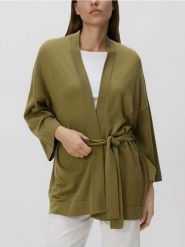 Sweter kimono - oliwkowy. Zielone swetry damskie Reserved, l, bez wzorów, z bawełny, bez kołnierzyka, bez ramiączek, bez kaptura. Za 139.99 zł.