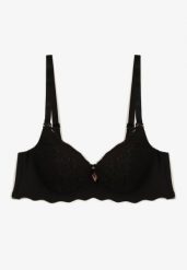 Czarny Biustonosz Usztywniony z Efektem Push Up i Małą Zawieszką Juniwia. Czarne biustonosze Renee, bez wzorów, z koronki. Za 34.99 zł.
