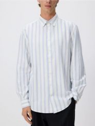 Koszula regular fit w paski - niebieski. Niebieskie koszule męskie Reserved, l, bez wzorów, z bawełny, bez kołnierzyka, bez ramiączek. W wyprzedaży za 59.99 zł.