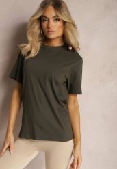 Ciemnozielona Casualowa Koszulka z Bawełny z Krótkim Rękawem Virdula. Zielone bluzki damskie Renee, s, bez wzorów, z bawełny, eleganckie, bez kołnierzyka. Za 19.99 zł.