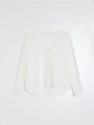 Bawełniana koszula z haftowanym wzorem - biały. Białe koszule damskie Sinsay, l, bez wzorów, z bawełny, bez kołnierzyka, bez ramiączek. Za 49.99 zł.