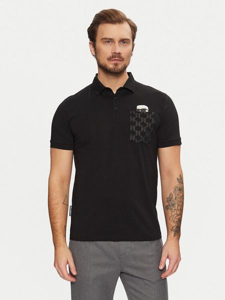 KARL LAGERFELD Polo 745091 551251 Czarny Regular Fit. Czarne koszulki polo męskie KARL LAGERFELD, l, bez wzorów, z bawełny, bez ramiączek. Za 299.99 zł.