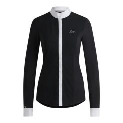 Damska koszulka konkursowa z długim rękawem Boss Equestrian Emma. Czarne koszulki sportowe damskie BOSS EQUESTRIAN, m, bez wzorów, z bawełny, bez kołnierzyka, bez ramiączek, do jazdy konnej. Za 547.50 zł.