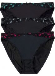 Figi (3 pary). Czarne figi damskie bonprix, z aplikacjami. Za 69.99 zł.