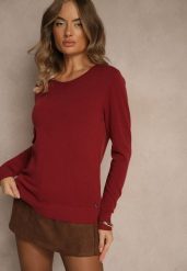 Bordowy Gładki Sweter w Minimalistycznym Stylu Tevra. Czerwone swetry damskie Renee, l, bez wzorów, z jeansu, casualowe, bez kołnierzyka, bez ramiączek, bez kaptura. Za 59.99 zł.