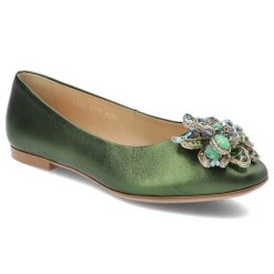 Zielone Baleriny Armodo Eleganckie Obuwie Damskie Ze Skóry Naturalnej. Zielone baleriny damskie Armodo, na wiosnę, z aplikacjami, ze skóry, eleganckie, bez obcasa, na obcasie. Za 499.00 zł.