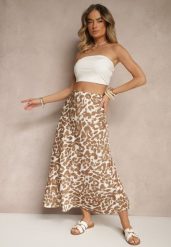 Brązowo-Beżowa Panterkowa Spódnica z Wiskozy High Waist Fevirellea. Brązowe spódnice damskie Renee, m, bez wzorów, z wiskozy, eleganckie, z podwyższonym stanem, maxi, dopasowane. Za 39.99 zł.