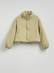 Kurtka bomber oversize z ociepleniem - oliwkowy. Zielone kurtki damskie Reserved, l, bez wzorów, z tkaniny, bez kaptura. W wyprzedaży za 89.99 zł.