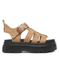Sandały Ugg. Brązowe sandały damskie UGG, bez wzorów, bez obcasa, na płaskiej podeszwie, bez zapięcia. Za 489.99 zł.