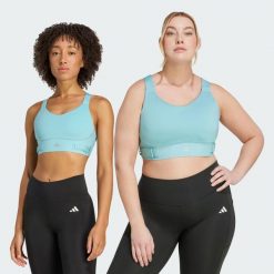 Biustonosz FastImpact Luxe Run High-Support. Zielone obuwie sportowe damskie Adidas, bez wzorów, z materiału, na fitness i siłownię. Za 349.00 zł.
