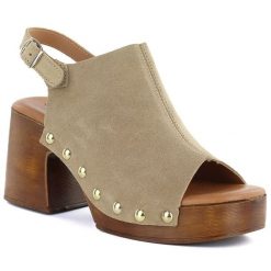 Skórzane sandały damskie drewniaki beżowe El Pimpi 482. Brązowe sandały damskie El Pimpi, bez wzorów, ze skóry, bez obcasa, bez zapięcia. Za 399.99 zł.